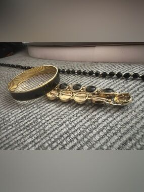Vintage Monet Gold and Black Beaded Stone Bracelet and necklace set